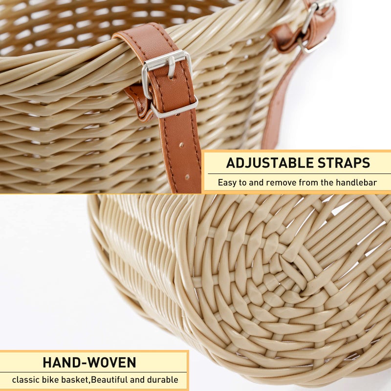 ZUKKA Bike Basket Woven Bike Basket for Adult Bikes Front/Kids Bike Handlebar with Adjustable Leather Straps Waterproof Storage Bicycle Basket, Multi-Colors - Image 3